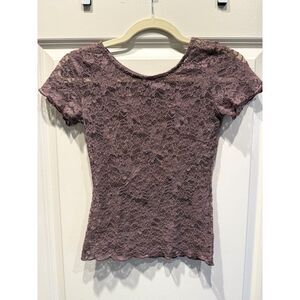 Intimately Free People Mauve Purple Lace Cropped Baby Tee Top Size XS EUC Y2K